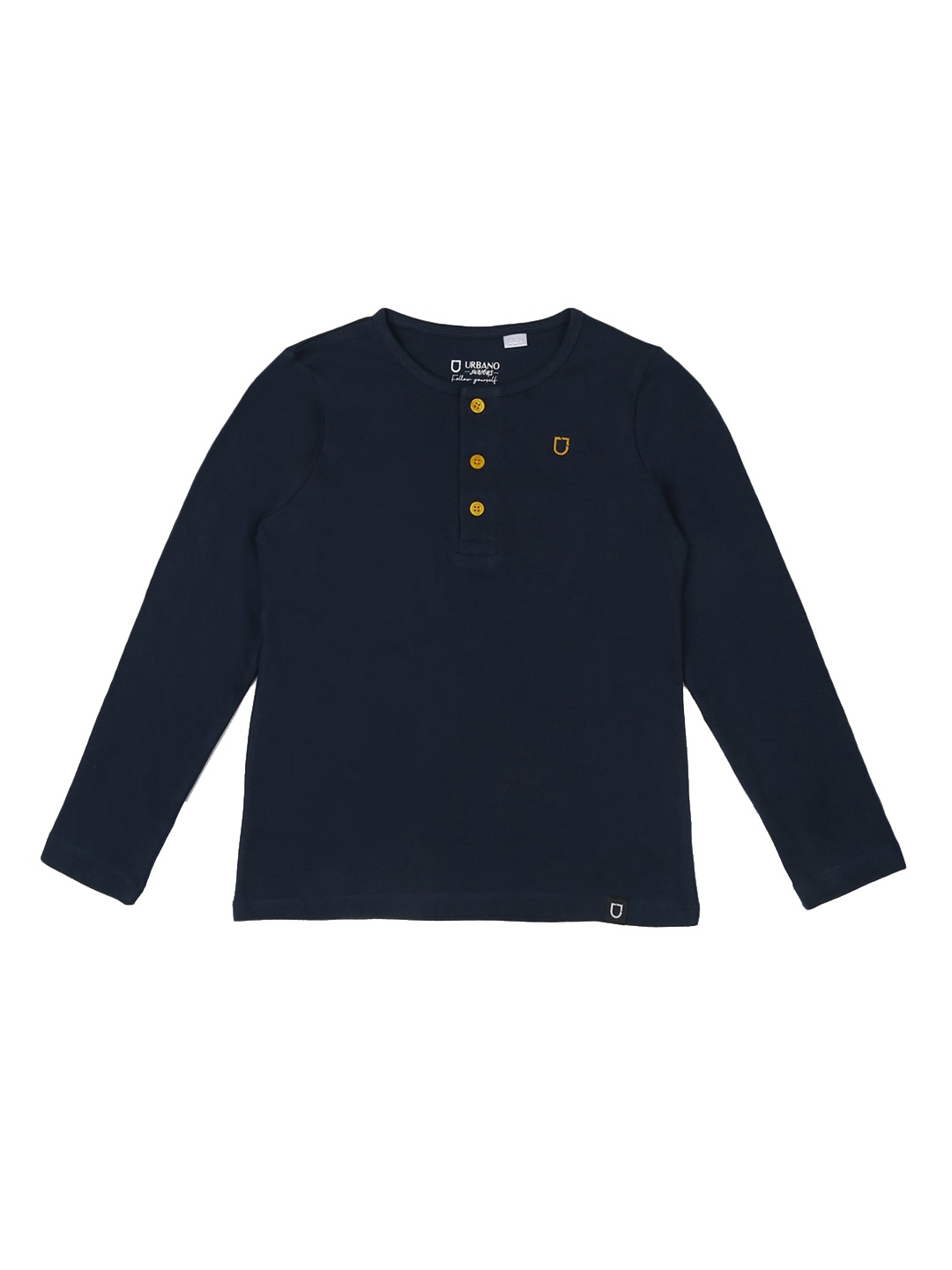 Urbano Juniors Boys Navy Blue Solid Henley Neck T-shirt