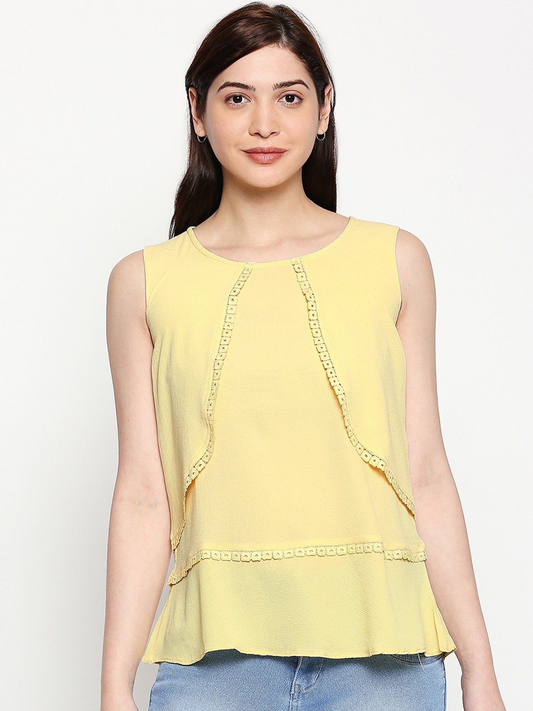 inocenCia Women Yellow Solid Tiered Top