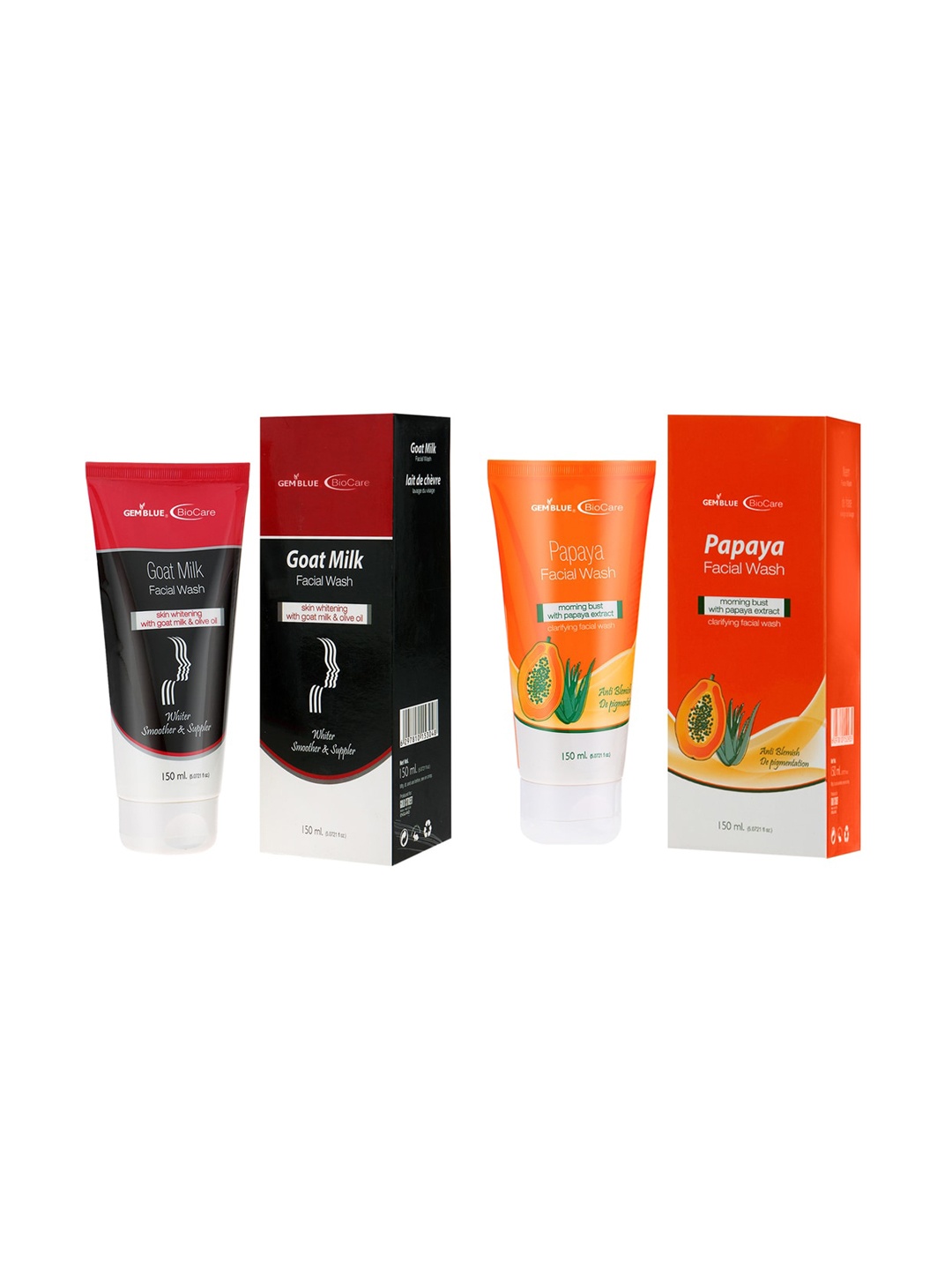 GEMBLUE Biocare Goat Milk and Papaya Face Wash, 150ML each (COMBO OF 2), Red