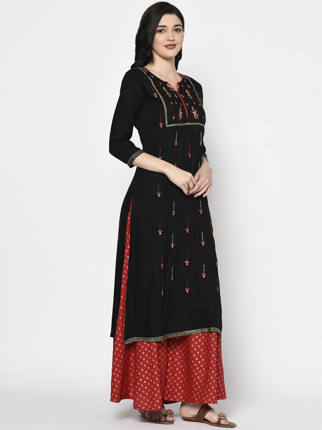 GULMOHAR JAIPUR Women Black Embroidered Kurta with Palazzos