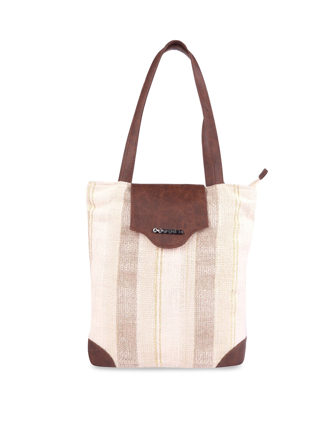 ASTRID Off-White & Brown Striped Tote Bag