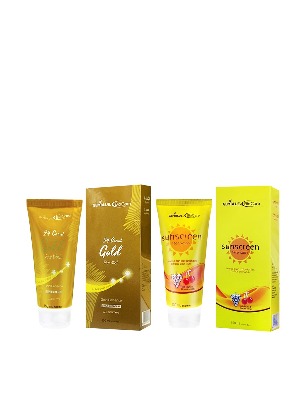 GEMBLUE BioCare Unisex 24 Carat Gold And Sunscreen Face Wash 150 ml Each Combo of 2, Yellow
GEMBLUE BioCare Unisex 24 Carat Gold And Sunscreen Face Wash 150 ml Each Combo of 2, Yellow