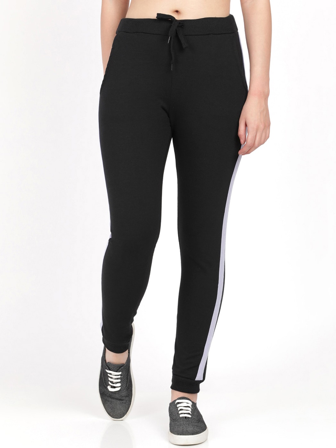BEVERLY BLUES Women Black & White Solid Slim Fit Joggers