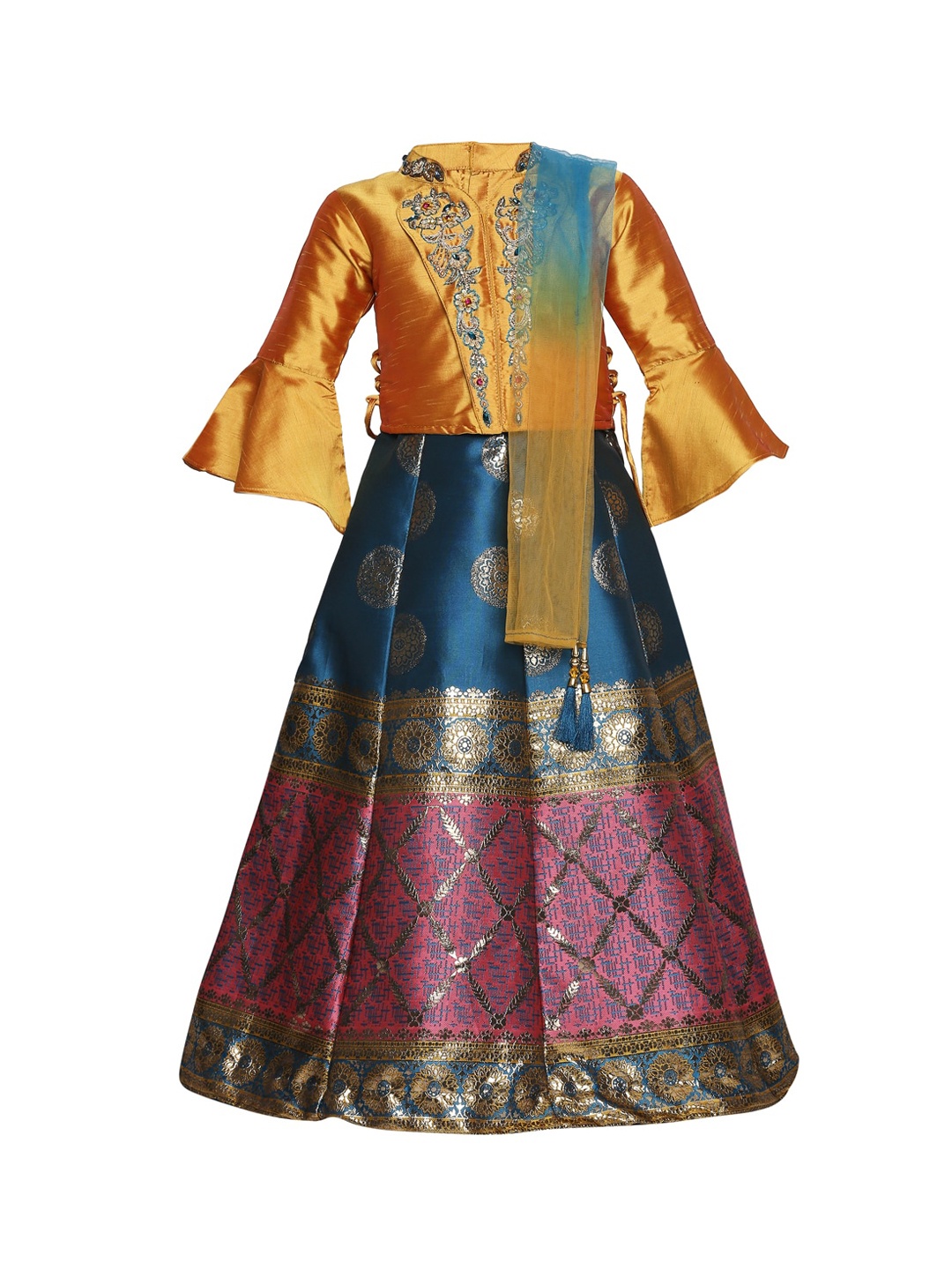 BETTY Girls Mustard Yellow & Blue Embroidered Ready to Wear Lehenga & Blouse with Dupatta
BETTY Girls Mustard Yellow & Blue Embroidered Ready to Wear Lehenga & Blouse with Dupatta