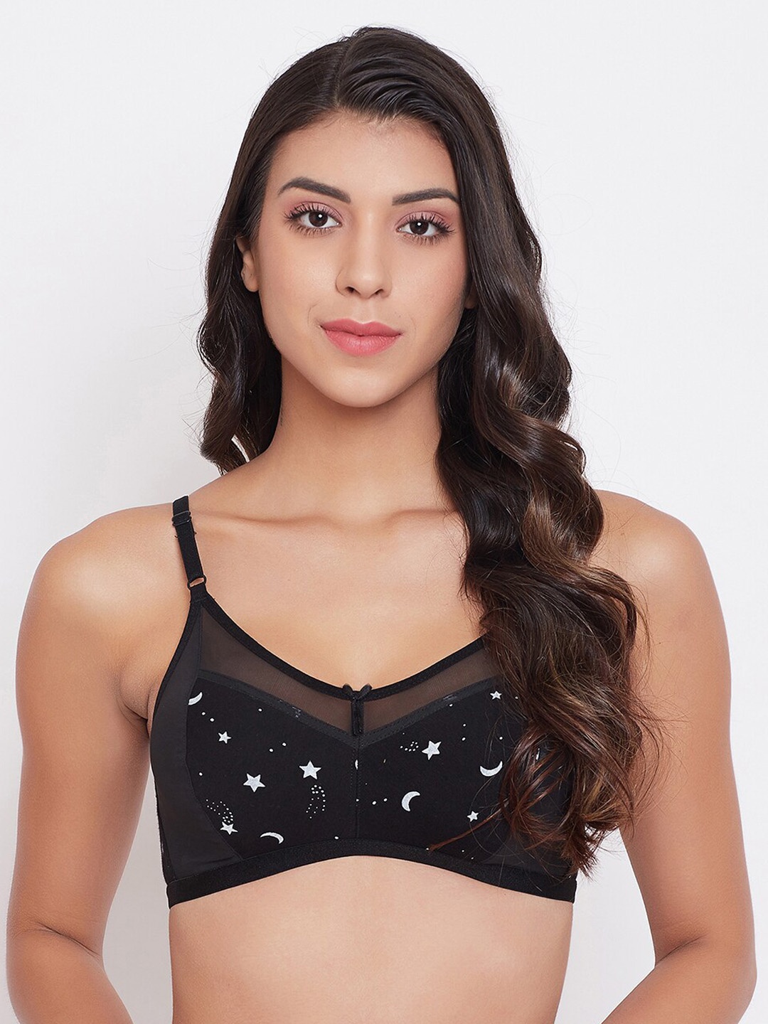 Clovia Black & White Printed Non-Wired Non Padded Everyday Bra BR1423P1332B