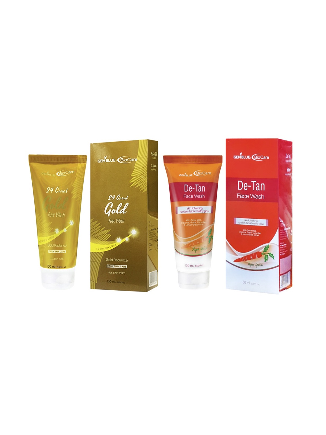 GEMBLUE Biocare 24 Carat Gold Face Wash and De Tan Face Wash, 150ML Each (COMBO OF 2), Yellow
GEMBLUE Biocare 24 Carat Gold Face Wash and De Tan Face Wash, 150ML Each (COMBO OF 2), Yellow