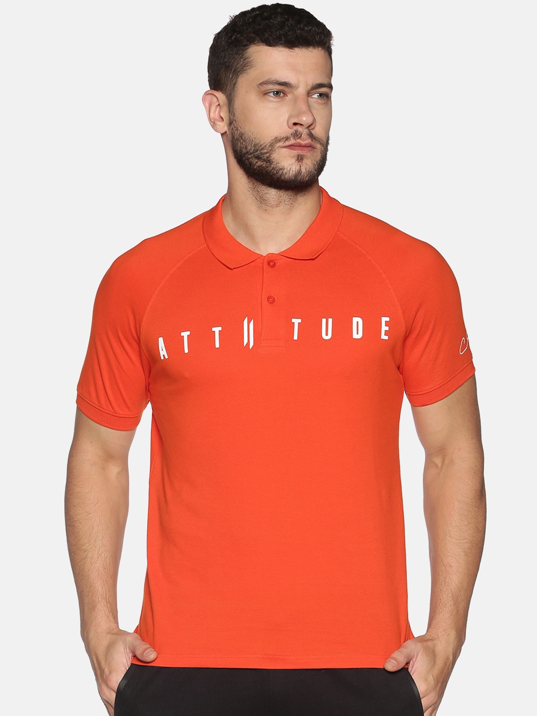 ATTIITUDE Men Orange Printed Henley Neck Slim Fit T-shirt