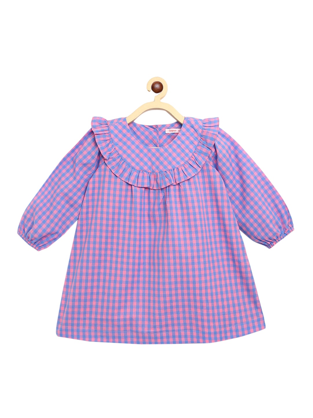 Campana Girls Pink & Blue Checked A-Line Dress