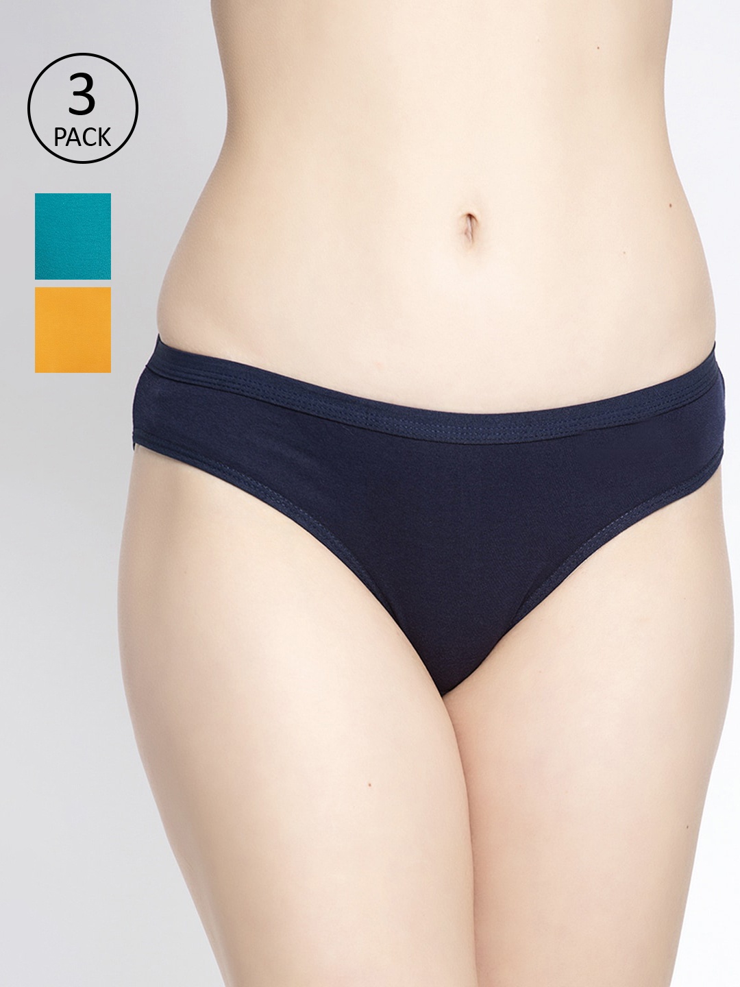 GRACIT Women Pack Of 3 Solid Bikini Briefs PW35-17-20-26-, Navy blue