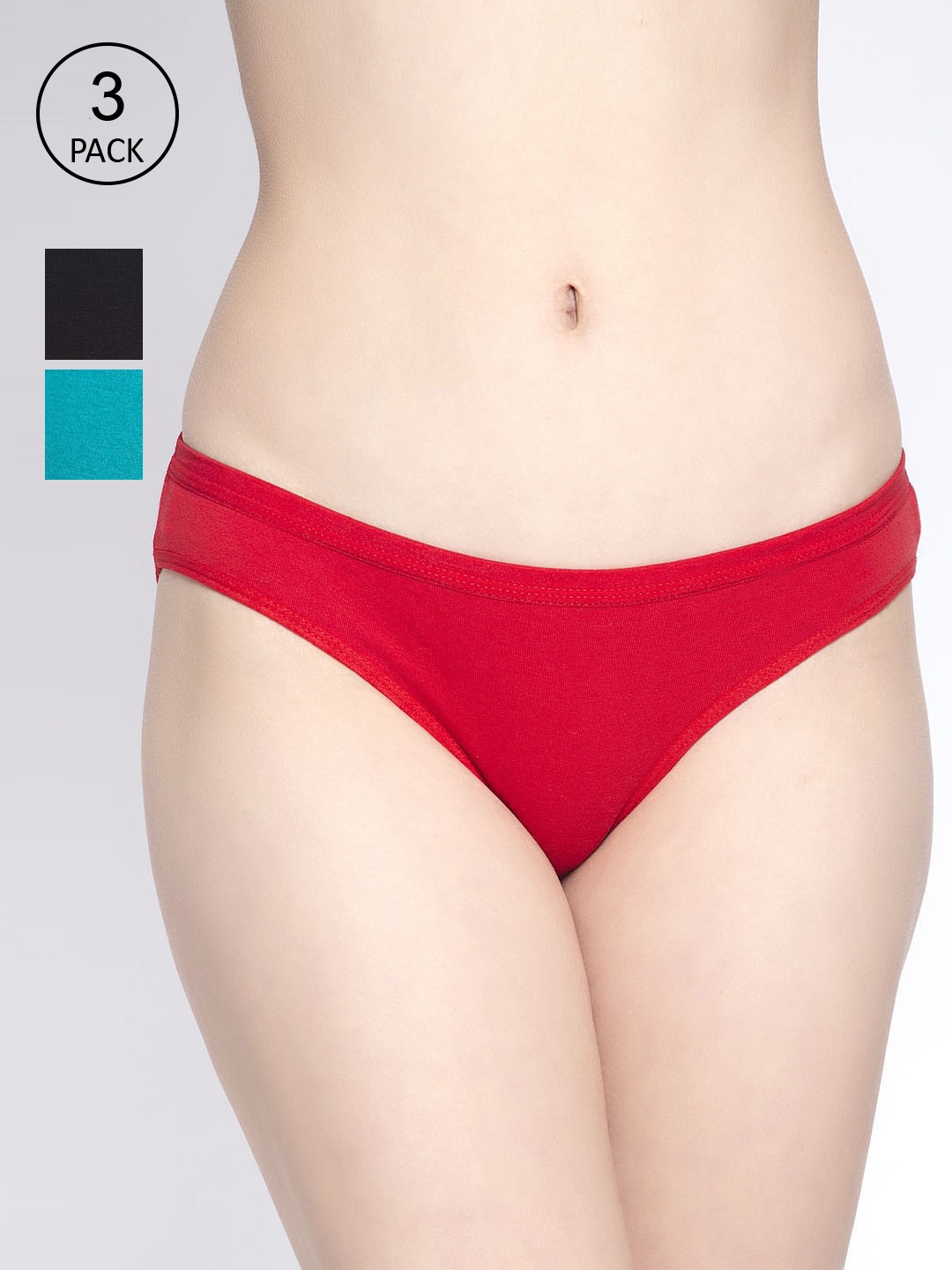 GRACIT Women Pack Of 3 Solid Bikini Briefs PW35-01-03-20-, Black