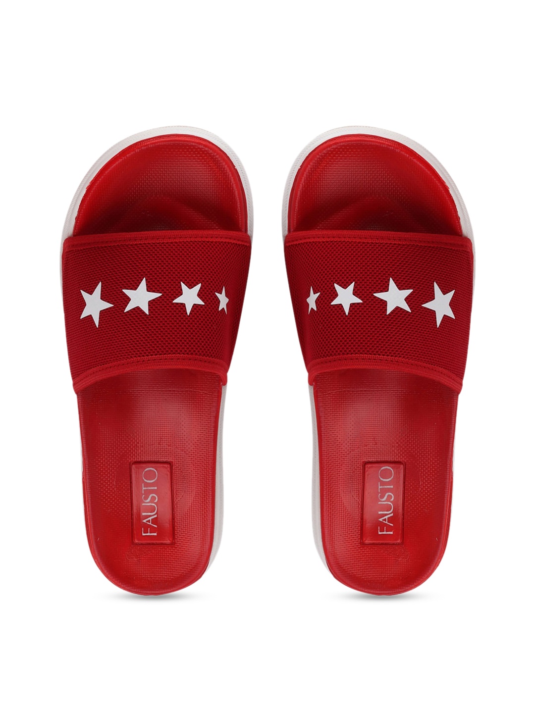 FAUSTO Men Red & White Printed Sliders