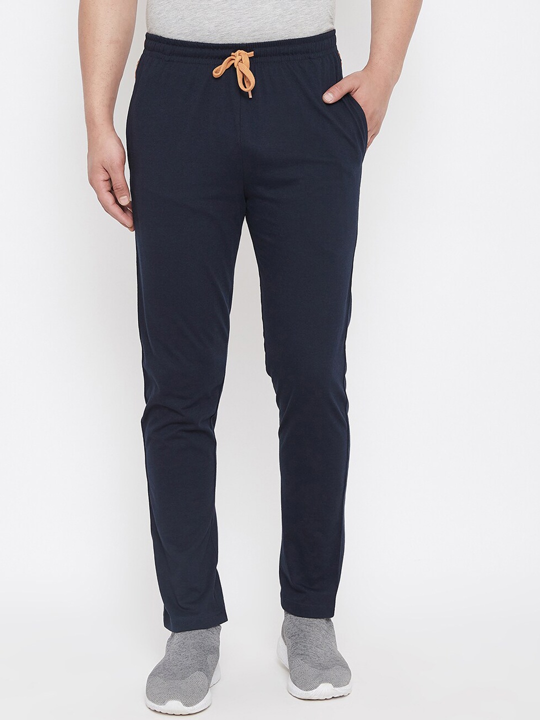 Adobe Men Navy Blue & Orange Solid Straight-Fit Track Pants