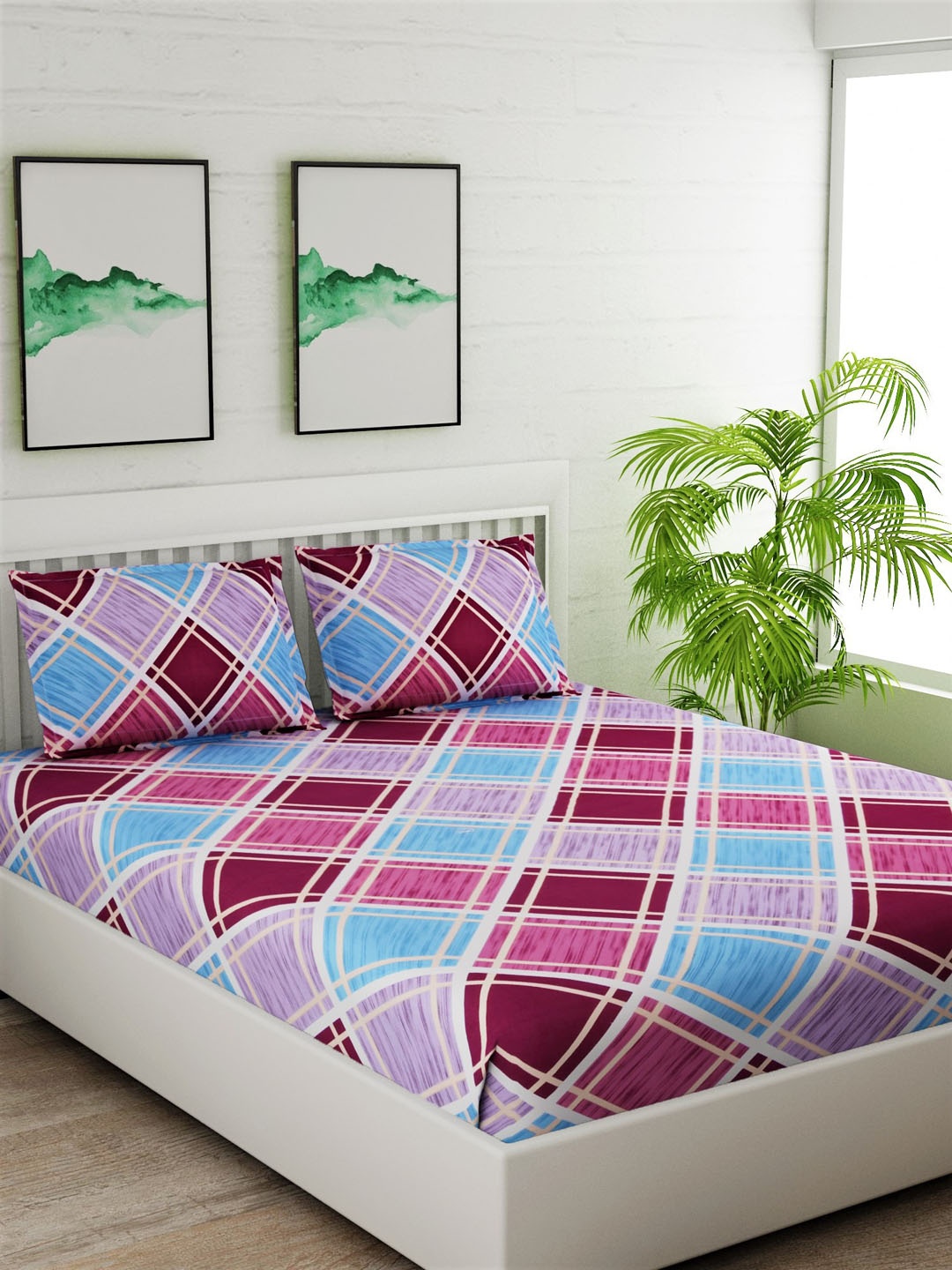 Salona Bichona Purple & Pink Geometric 180 TC Cotton 1 Queen Bedsheet with 2 Pillow Covers
Salona Bichona Purple & Pink Geometric 180 TC Cotton 1 Queen Bedsheet with 2 Pillow Covers