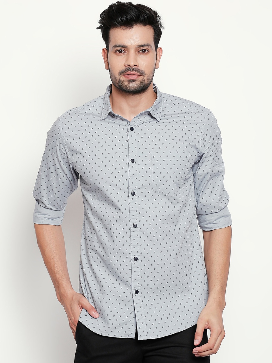BYFORD by Pantaloons Men Grey & Black Slim Fit Printed Casual Shirt