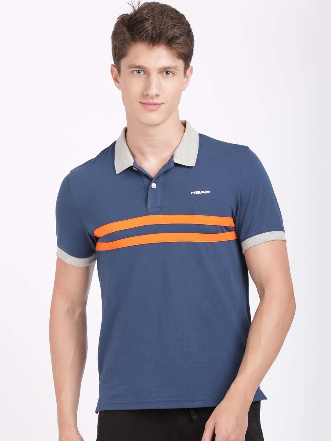 Head Men Navy Blue Polo Collar Slim Fit T-shirt