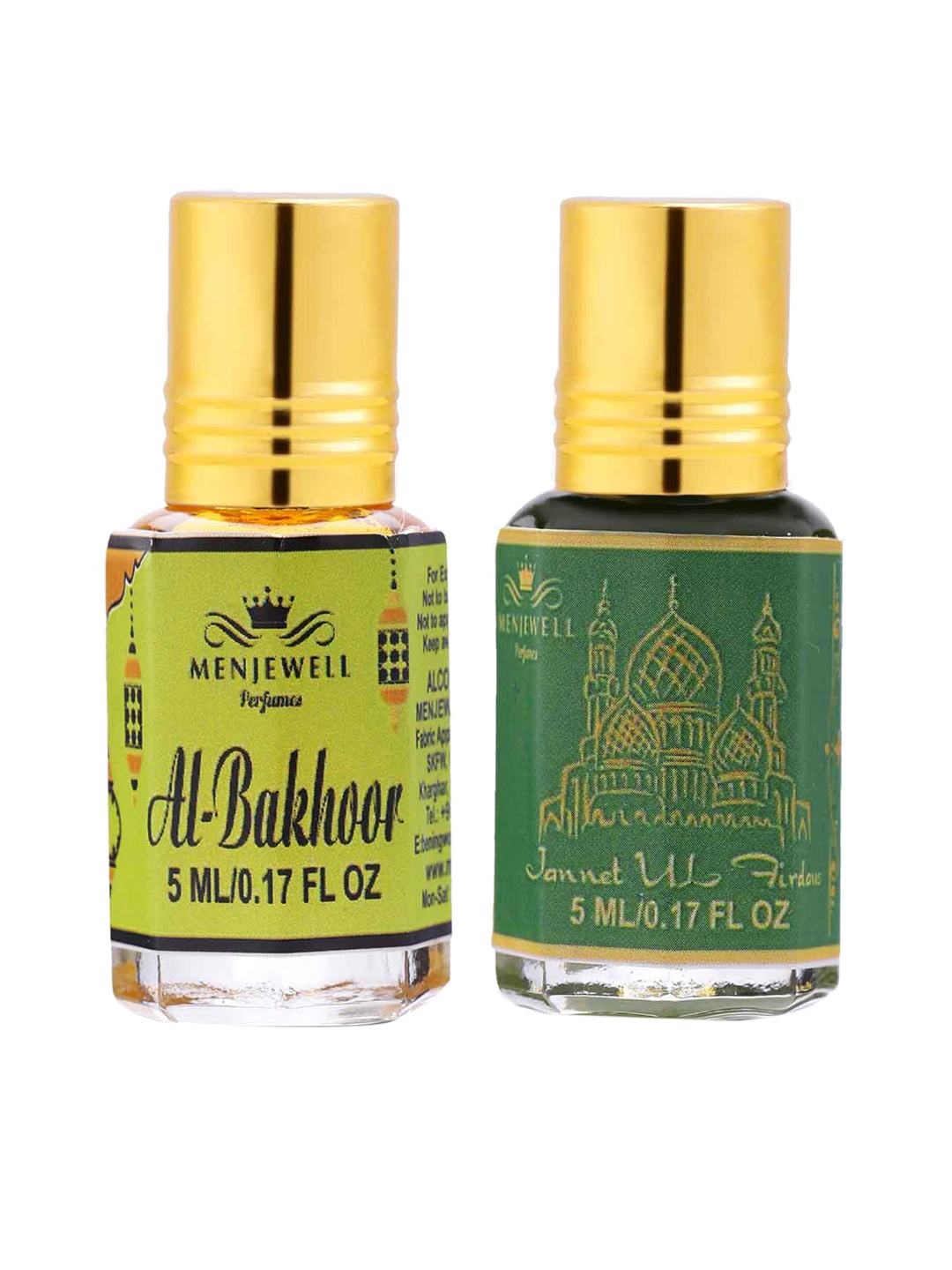 Menjewell Unisex Set Of 2 Al-Bakhoor Attar & Jannat-Ul-Firdaus Natural Attar 10ml, Transparent
Menjewell Unisex Set Of 2 Al-Bakhoor Attar & Jannat-Ul-Firdaus Natural Attar 10ml, Transparent