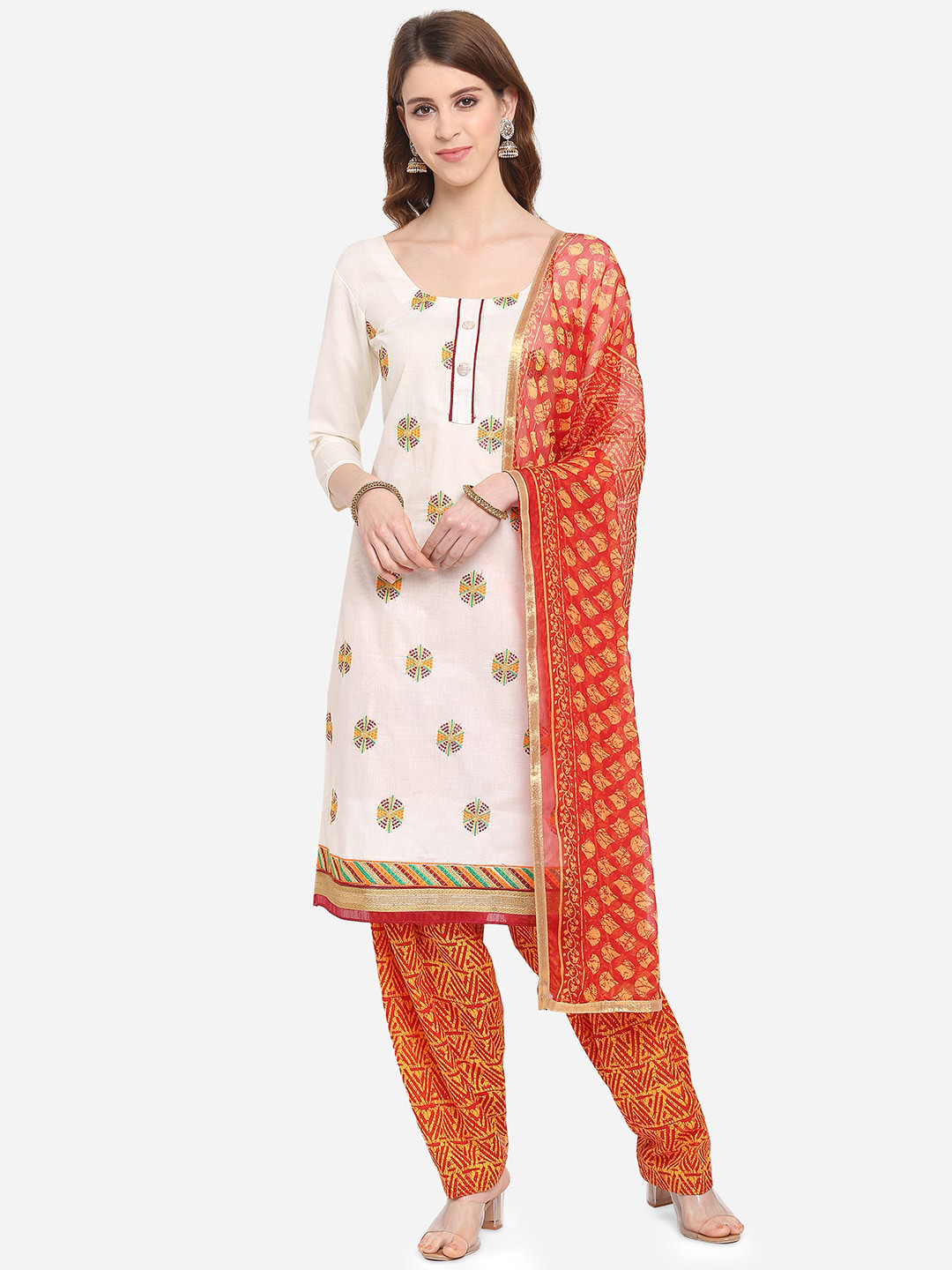 Ethnic Junction White & Red Cotton Blend Unstitched Dress Material 
Ethnic Junction White & Red Cotton Blend Unstitched Dress Material