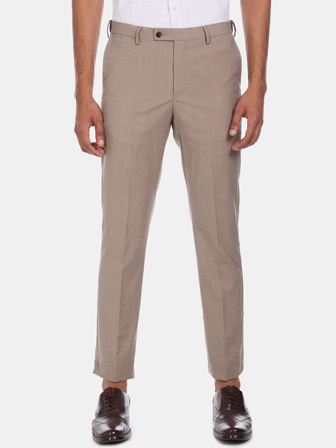 Arrow Men Khaki Brown Regular Fit Solid Regular Trousers