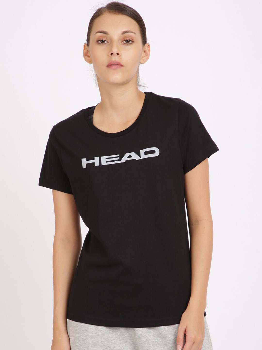 Head Women Black Solid All Day Classic Running T-shirt