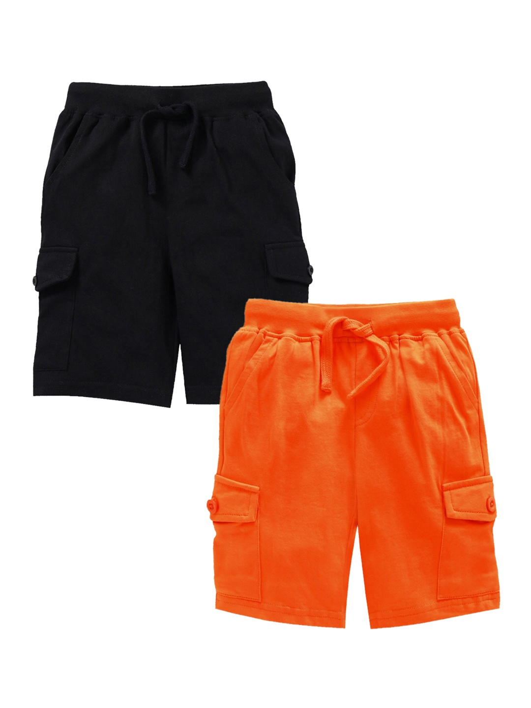 KiddoPanti Boys Pack Of 2 Orange & Black Solid Regular Fit Cargo Shorts