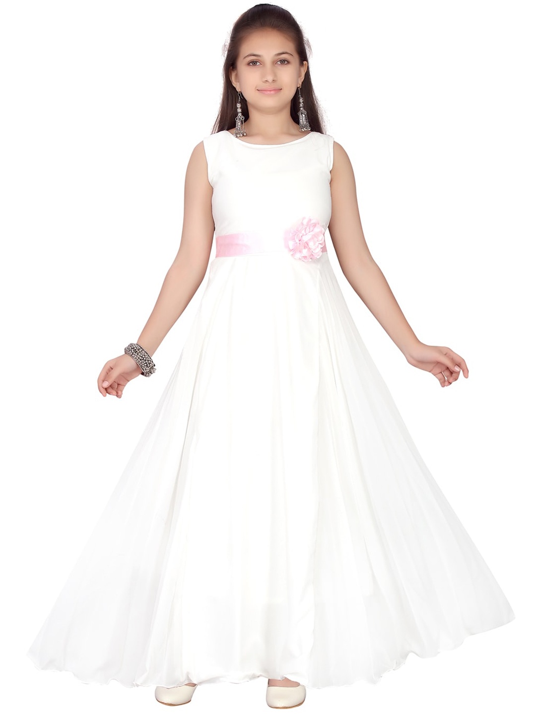 Aarika Girls Cream-Coloured Self Design Maxi Dress