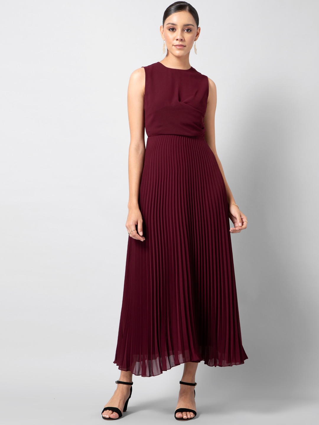 FabAlley Women Maroon Self Design A-Line Dress