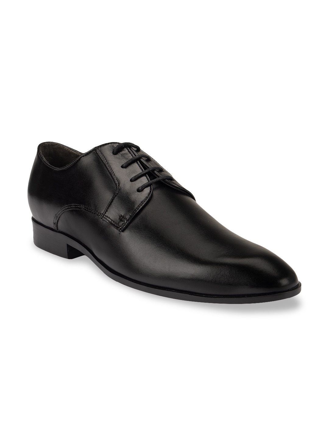 ROSSO BRUNELLO Men Black Solid Leather Formal Derbys