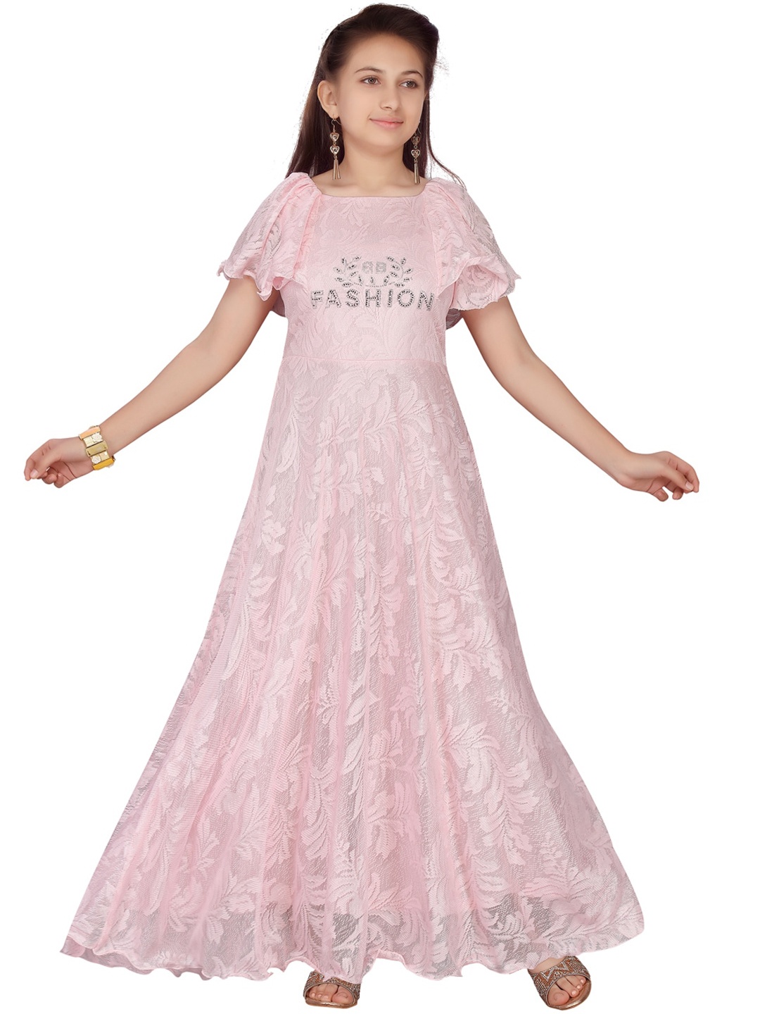 Aarika Girls Pink Embellished Maxi Dress