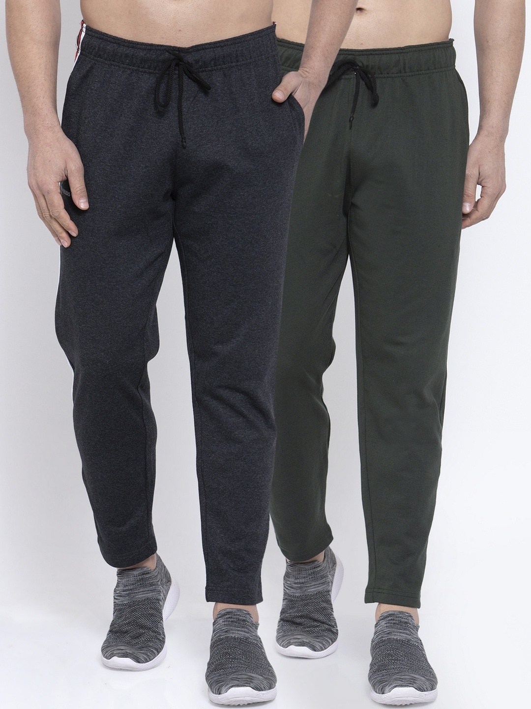 NEUDIS Men Pack Of 2 Solid Structured Fit Track Pants, Charcoal