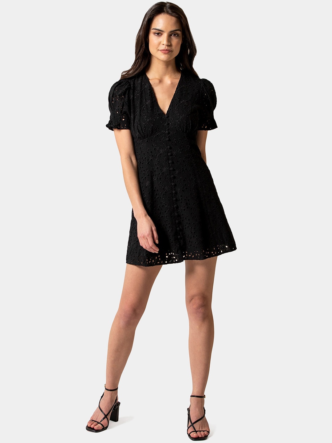 Forever New Women Black Self Design Sheath Dress