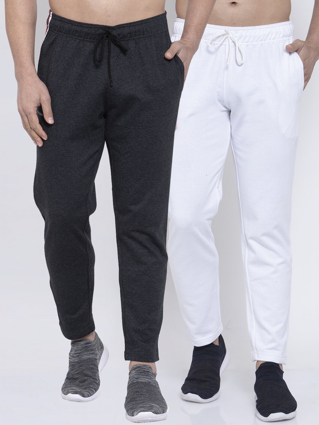NEUDIS Men Pack Of 2 Solid Structured-Fit Track Pants, White