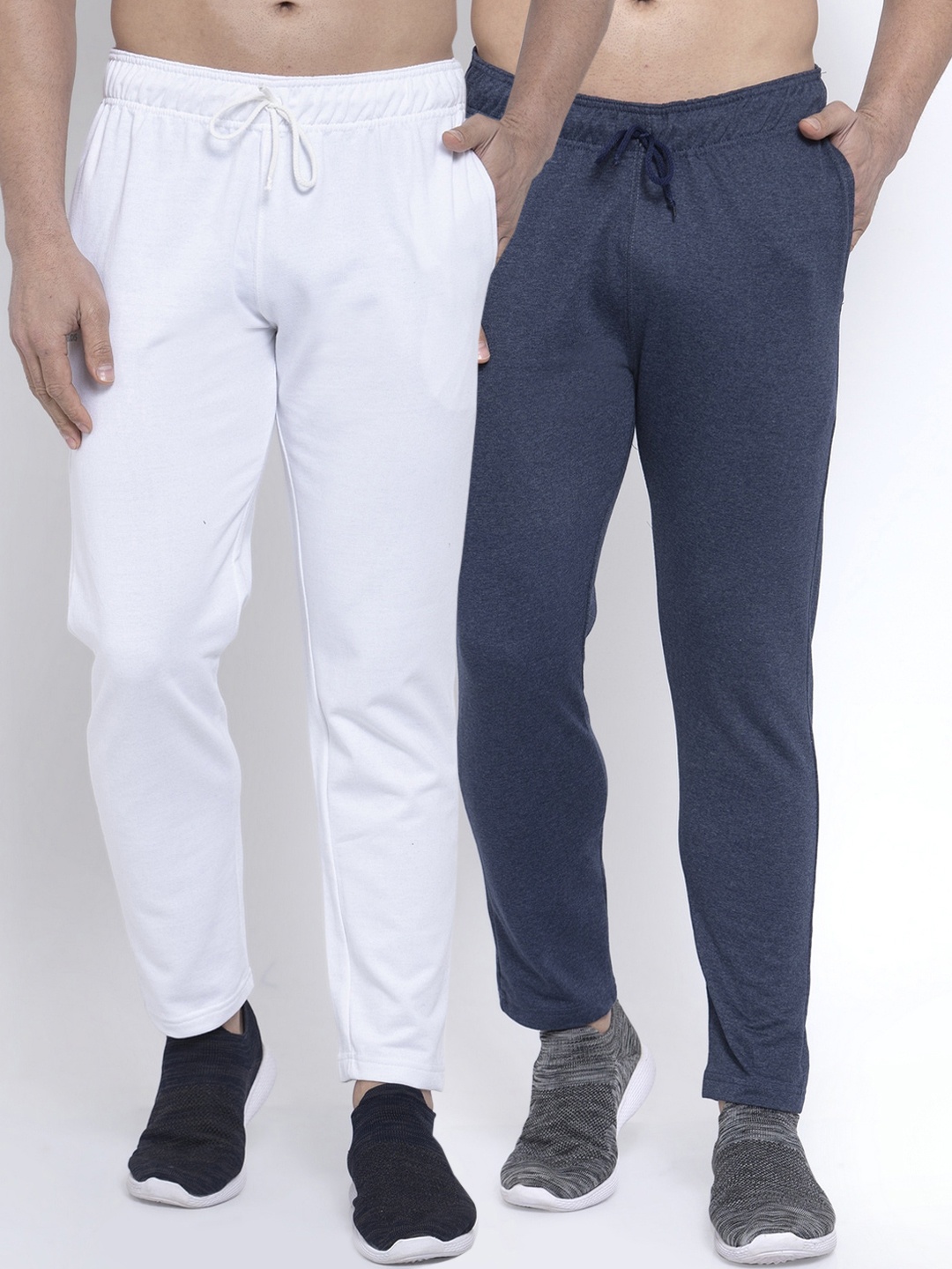 NEUDIS Men Pack Of 2 Solid Structured-Fit Cotton Track Pants, Navy blue
