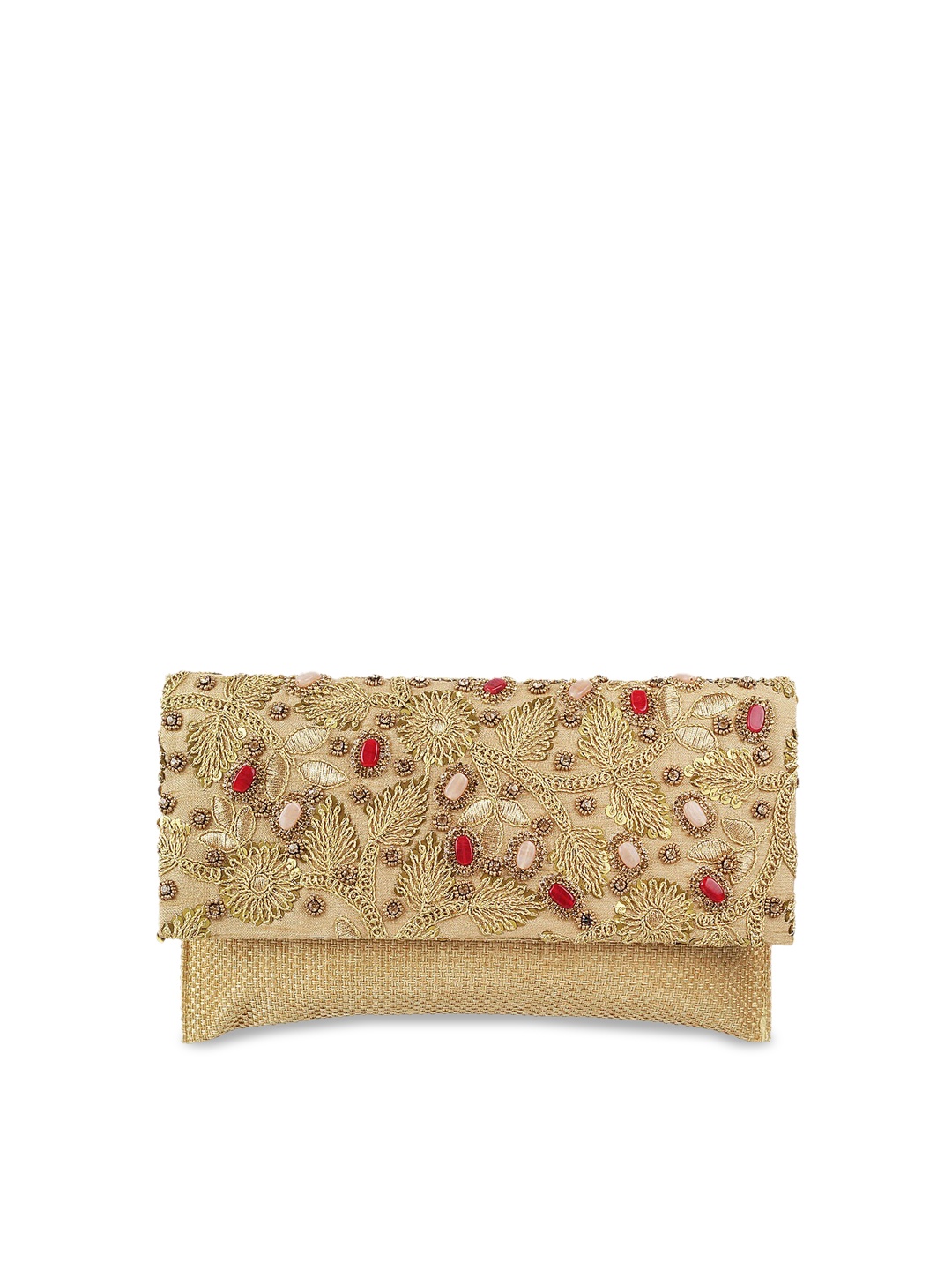 Metro Gold-Toned & Red Embroidered Embroidered Clutch