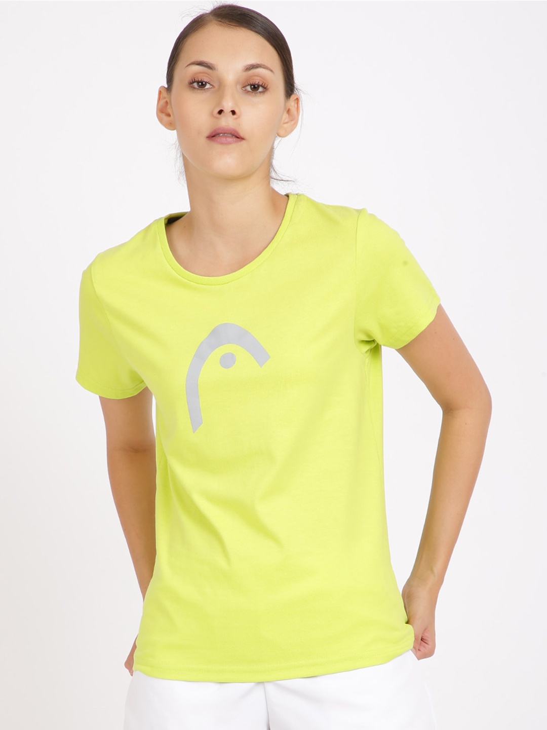 Head Women Lime Green Printed Round Neck Sports T-shirt