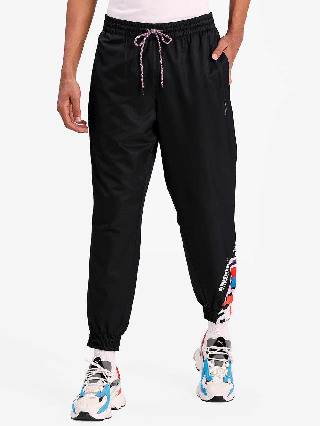 Puma Men Black & White Solid Straight Fit Joggers