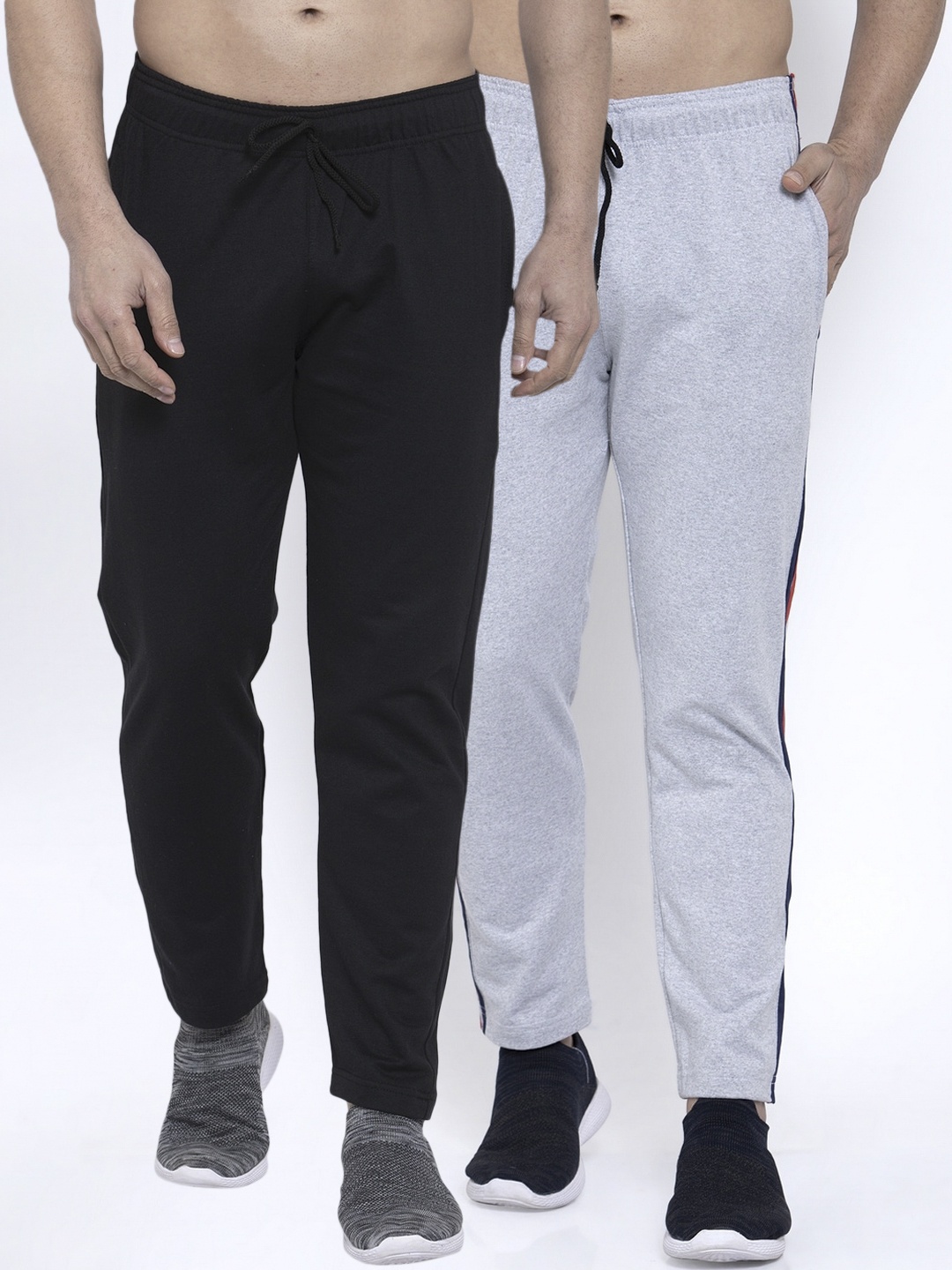 NEUDIS Men Pack Of 2 Solid Structured Fit Track Pants, Grey