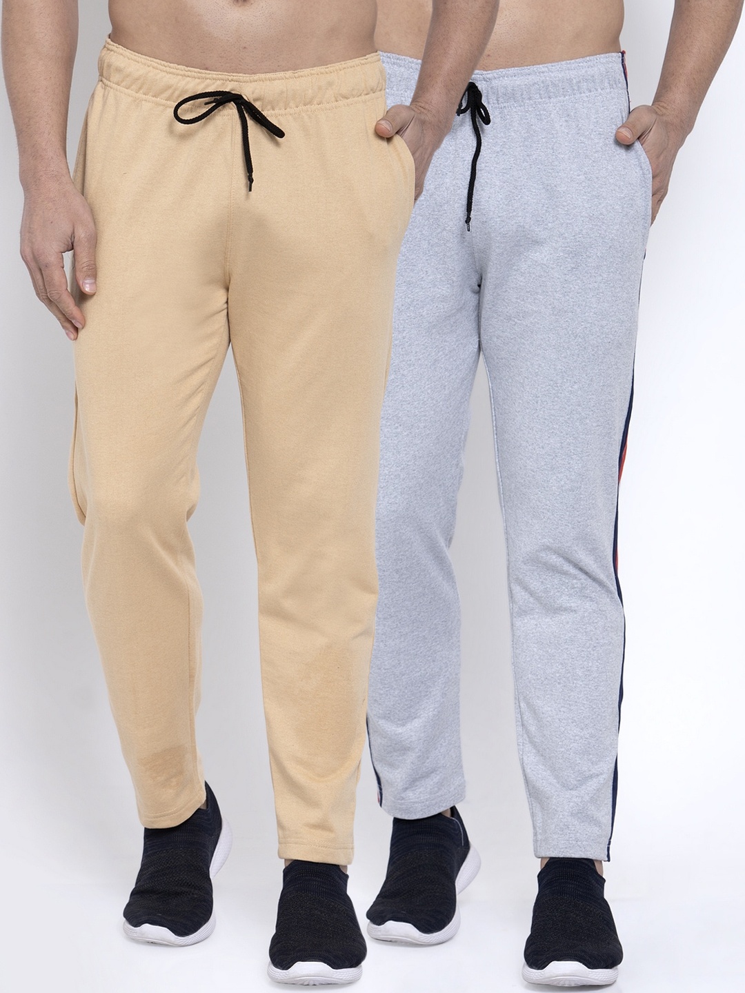 NEUDIS Men Pack Of 2 Solid Structured-Fit Track Pants, Grey