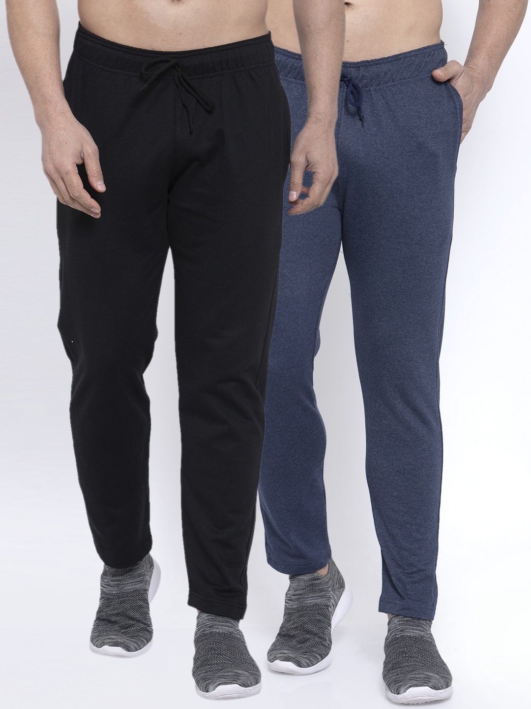 NEUDIS Men Pack Of 2 Solid Structured-Fit Track Pants, Navy blue