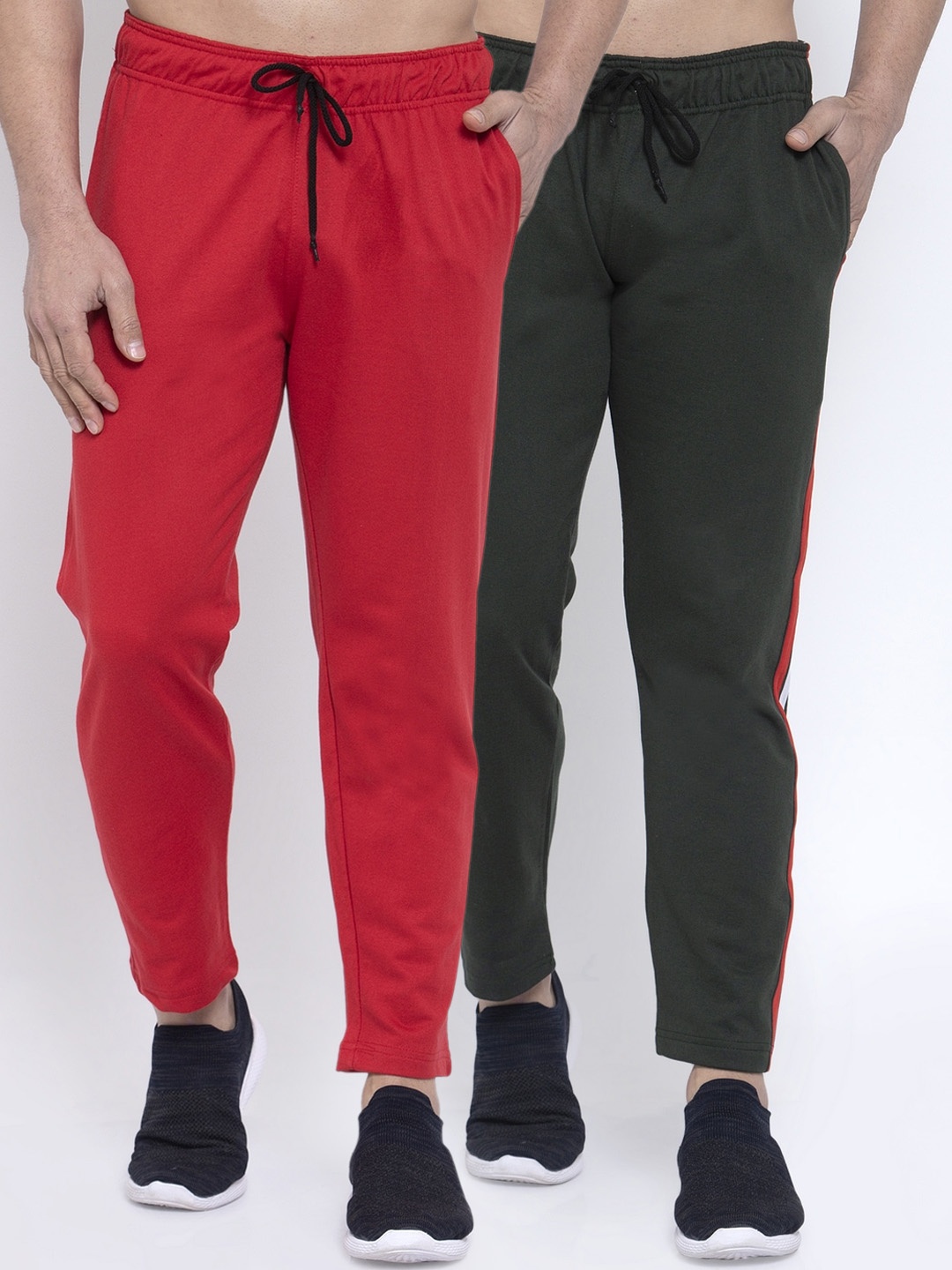 NEUDIS Men Pack Of 2 Solid Structured Fit Cotton Track Pants, Black