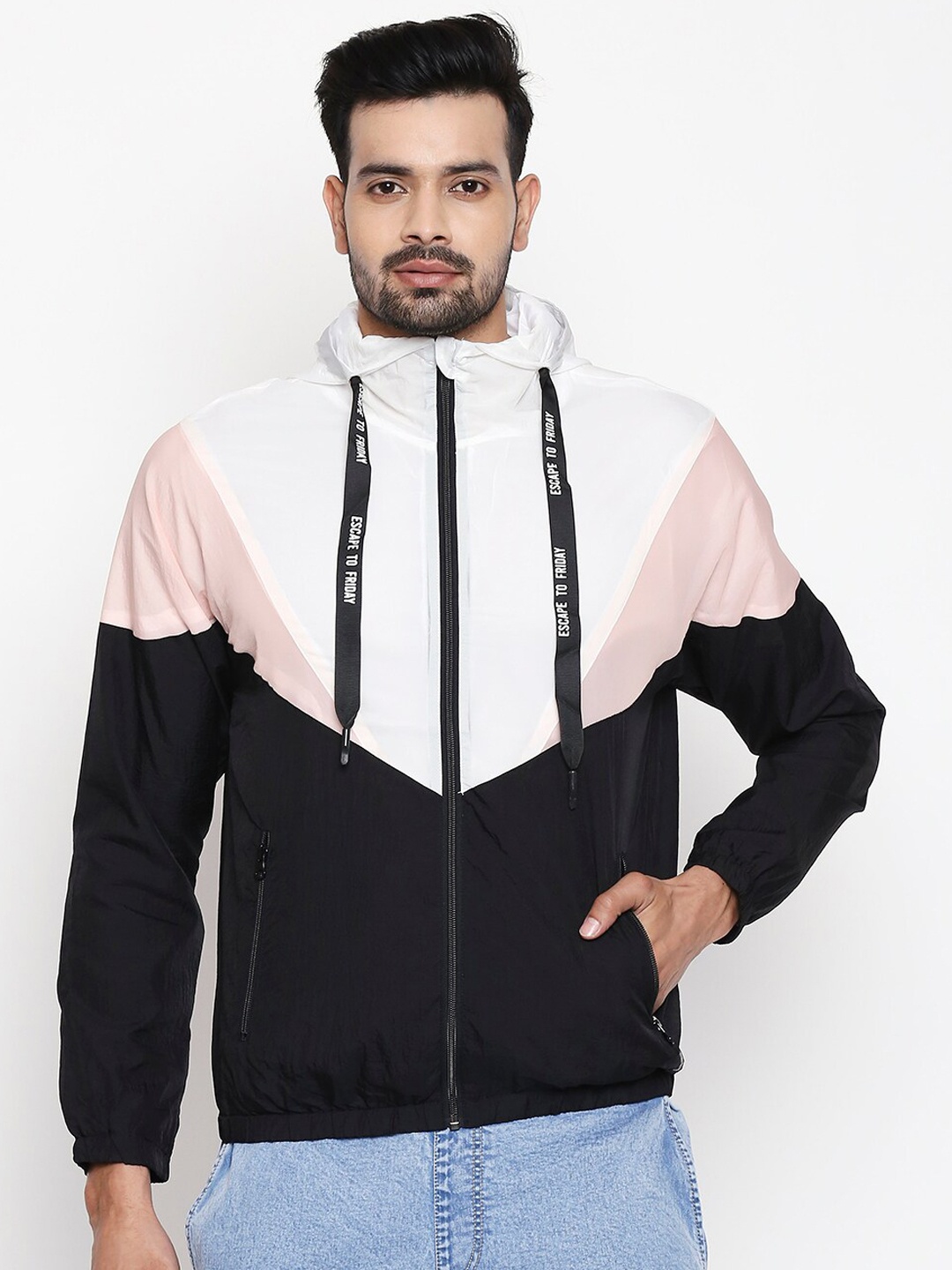 People Men Multicoloured Colourblocked Padded Jacket, Multi