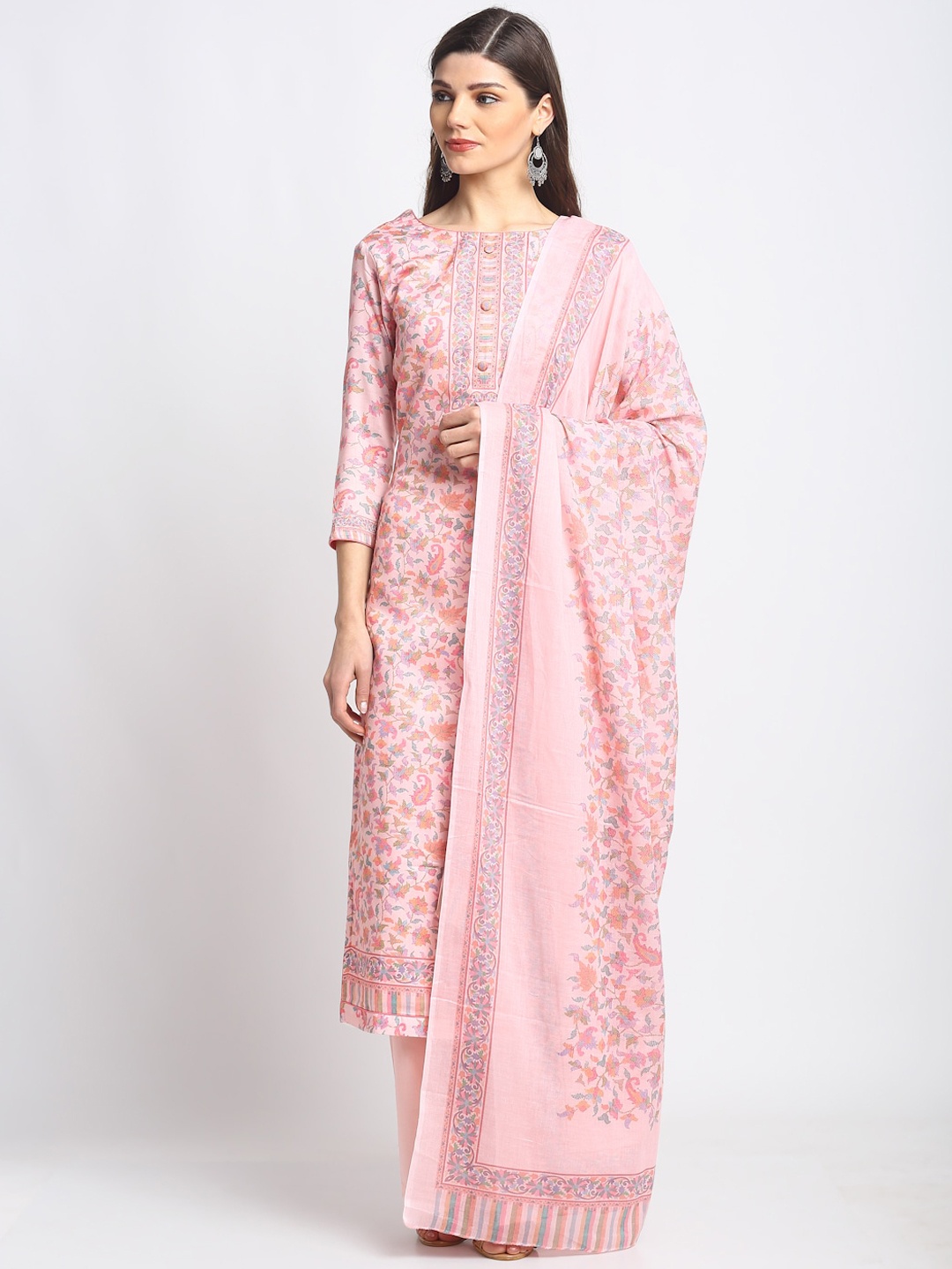 Stylee LIFESTYLE Pink & Purple Cotton Blend Unstitched Dress Material