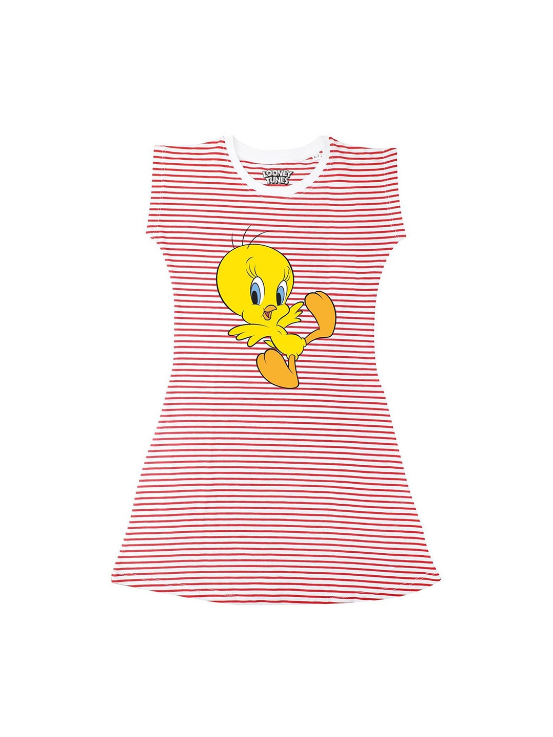 Looney Tunes Red & Off White Striped T-shirt Dress