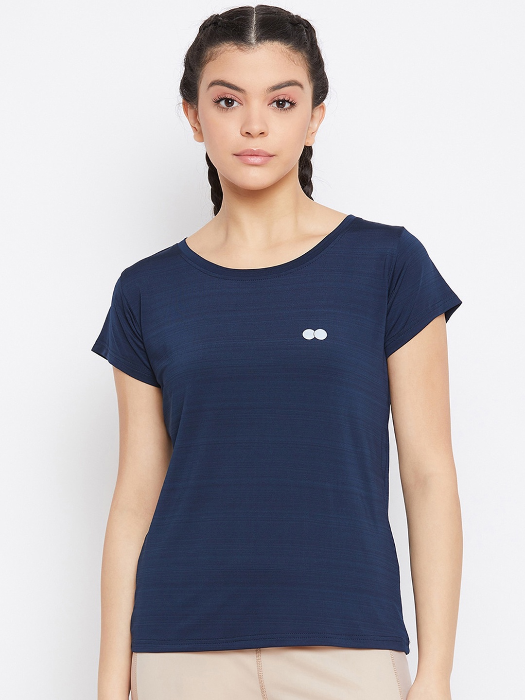 Clovia Women Blue Solid Polo Collar T-shirt