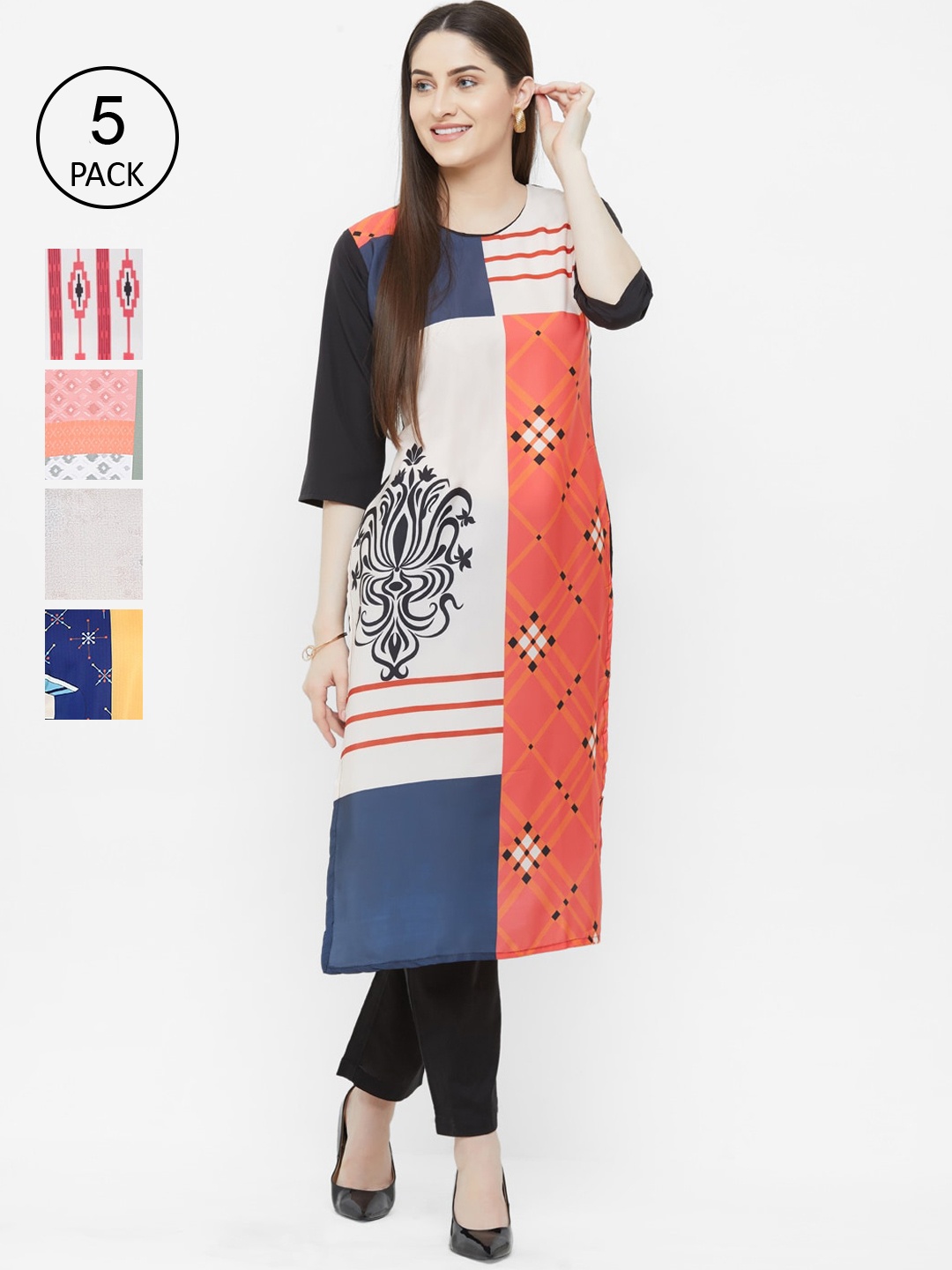 7Threads Pack of 5 Multicoloured Printed Kurtas, Multi
