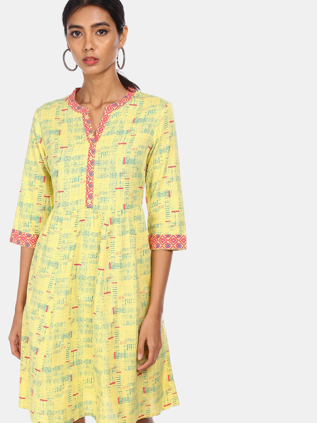 Karigari Women Yellow Printed A-Line Dress