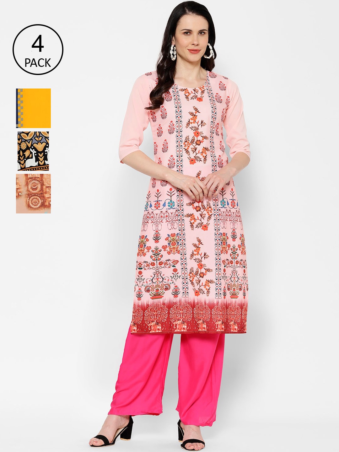 7Threads Women Multicoloured Ethnic Motifs Printed Crepe Kurta Pack of 4, Multi
7Threads Women Multicoloured Ethnic Motifs Printed Crepe Kurta Pack of 4, Multi