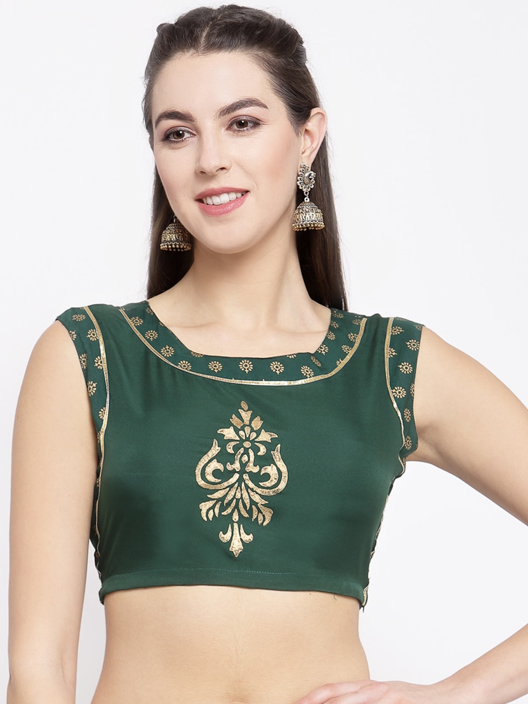 studio rasa Green Floral Embellished Crepe Crop Top