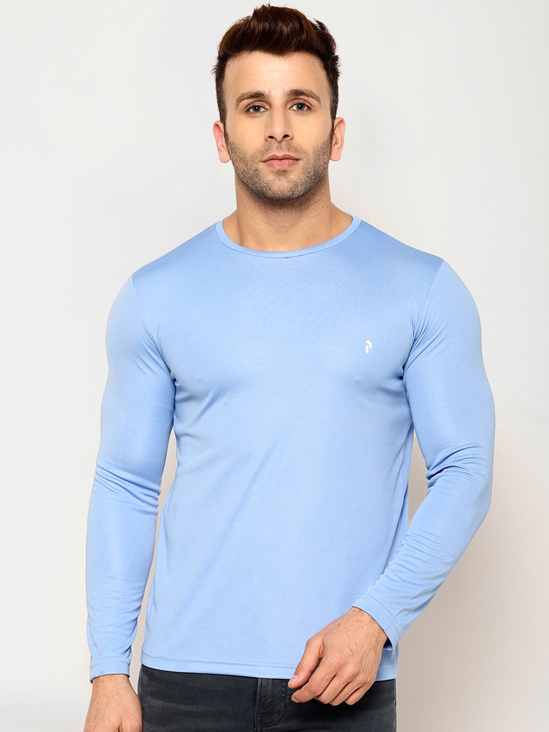 PERFKT-U Men Blue Solid Round Neck T-shirt