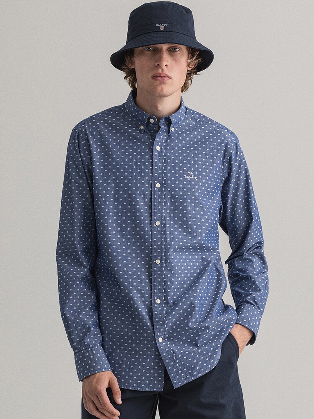 GANT Men Blue Regular Fit Printed Casual Shirt