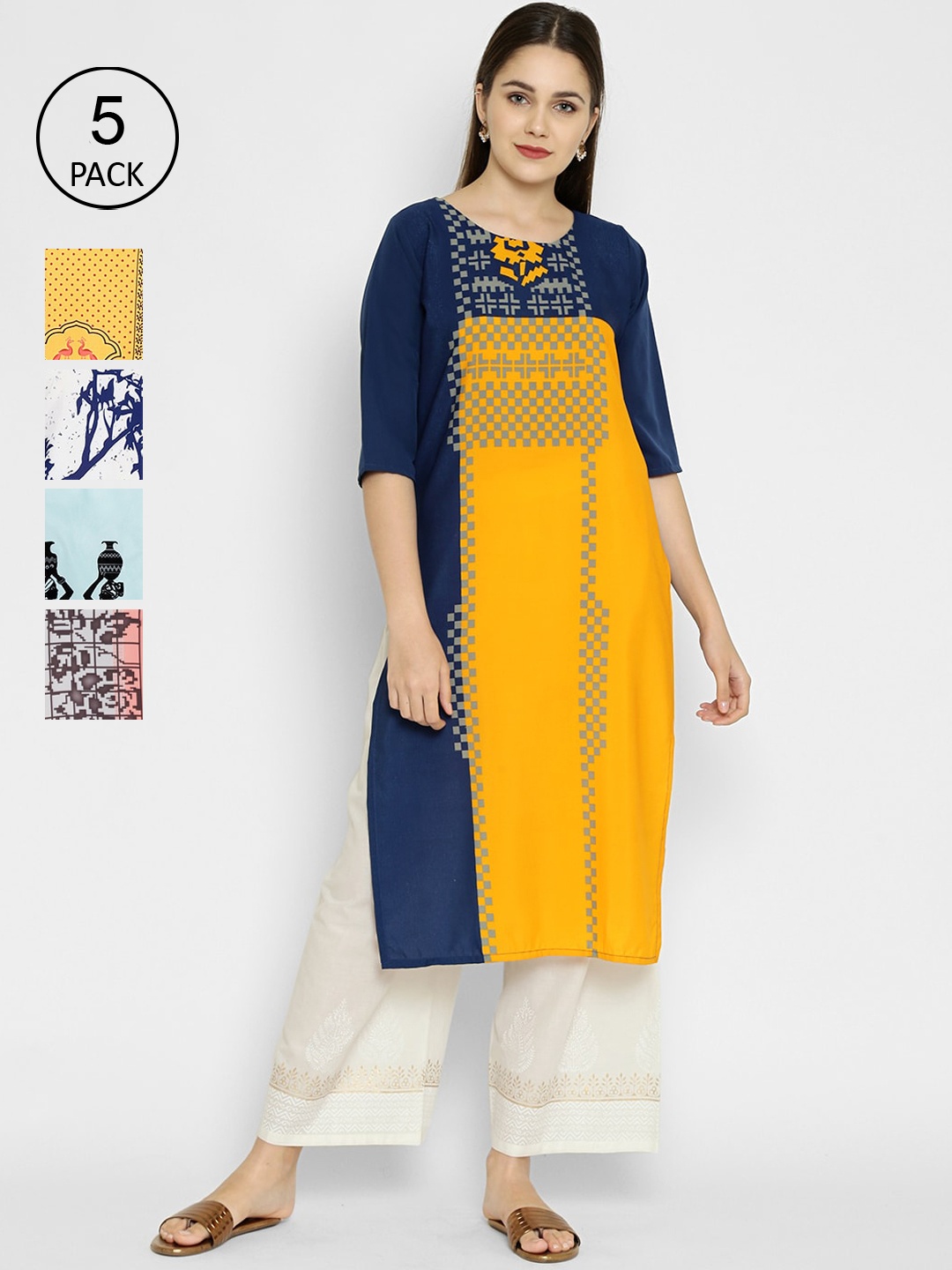 7Threads Multicoloured Quirky Printed Crepe Kurta, Multi